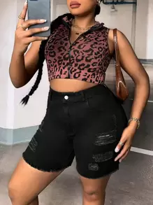 SHEIN SXY Shorts mezclilla desgarro bajo crudo - Negro - Ver 3