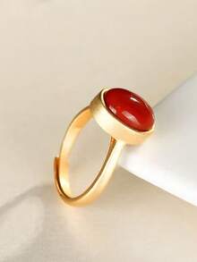 1pc Mother's Day Luxury Palace Style Red Stone Ring Gift For Mom - Multicolor - View 2