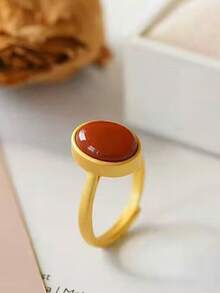 1pc Mother's Day Luxury Palace Style Red Stone Ring Gift For Mom - Multicolor - View 3