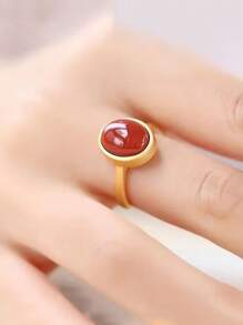 1pc Mother's Day Luxury Palace Style Red Stone Ring Gift For Mom - Multicolor - View 5
