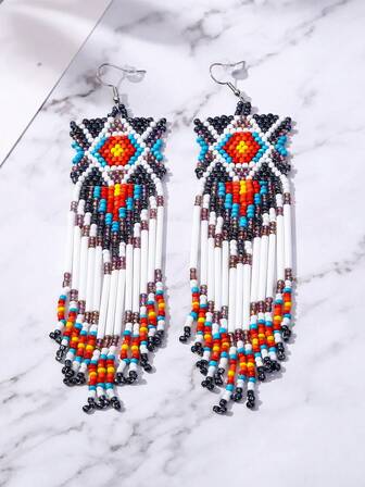 1入組波西m亞多色釘珠流蘇懸垂耳環適合女士日常裝飾