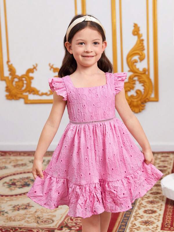 SHEIN Kids CHARMNG Petite fille Robe à broderie anglaise à col carré à