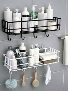 1pc Wall Mounted Bathroom Storage Rack - Black - View 1