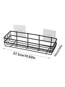 1pc Wall Mounted Bathroom Storage Rack - Black - View 2