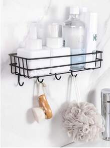 1pc Wall Mounted Bathroom Storage Rack - Black - View 3