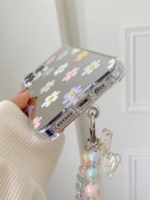 Funda de espejo para teléfono con estampado floral y flor con colgante para teléfono - Multicolor - Ver 5
