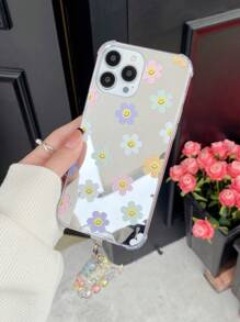 Funda de espejo para teléfono con estampado floral y flor con colgante para teléfono - Multicolor - Ver 6
