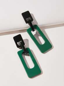 1雙時尚矩形耳墜適合女士日常裝飾 - 綠色 - 查看 2