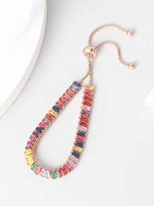 1入組時尚方晶鋯石裝飾手環適合女士日常裝飾 - 彩色 - 查看 1