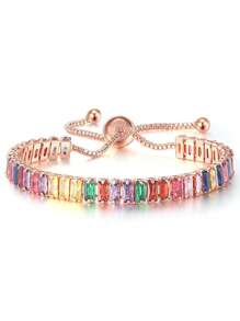 1入組時尚方晶鋯石裝飾手環適合女士日常裝飾 - 彩色 - 查看 2