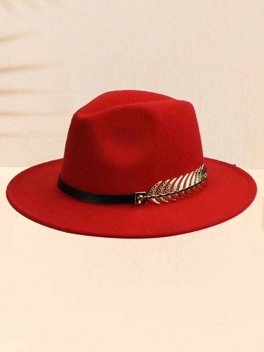 1入女性葉子裝飾時尚禮帽，適用於派對的優雅牛仔帽