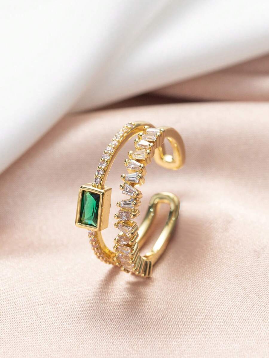 1 chiếc nhẫn Cubic Zirconia hai lớp, đa chức năng tối giản - Nhiều màu - Xem 1