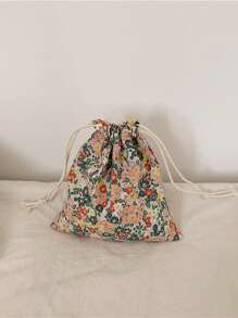 花卉圖案收納袋抽繩設計 - 彩色 - 查看 1