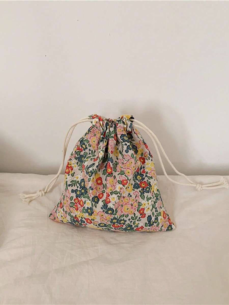 花卉圖案收納袋抽繩設計 - 彩色 - 查看 1