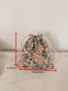 花卉圖案收納袋抽繩設計 - 彩色 - 查看 2