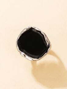 imoli 1pc Creative Minimalist Alloy Asymmetrical Ellipse Ring With Oil Drop Design For Women - Silver - View 3