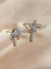 rakol Thiết Kế Thắt Nút Đính Đá Cubic Zirconia Trang Trí Bông Tai Nữ Dành Cho Nữ Dự Tiệc Tiệc Cưới - Bạc - Xem 1