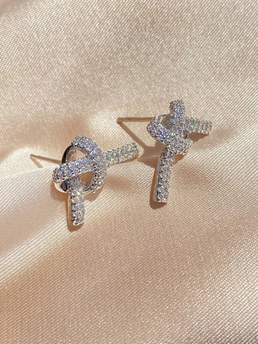rakol Thiết Kế Thắt Nút Đính Đá Cubic Zirconia Trang Trí Bông Tai Nữ Dành Cho Nữ Dự Tiệc Tiệc Cưới - Bạc - Xem 1