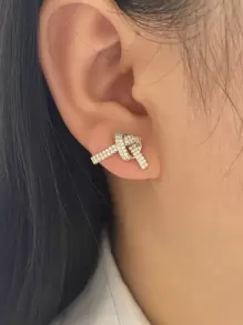 rakol Thiết Kế Thắt Nút Đính Đá Cubic Zirconia Trang Trí Bông Tai Nữ Dành Cho Nữ Dự Tiệc Tiệc Cưới - Bạc - Xem 2