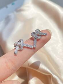 rakol Thiết Kế Thắt Nút Đính Đá Cubic Zirconia Trang Trí Bông Tai Nữ Dành Cho Nữ Dự Tiệc Tiệc Cưới - Bạc - Xem 3