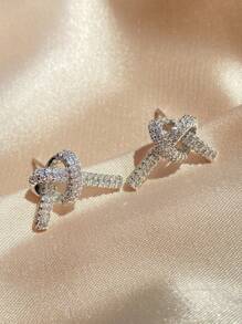 rakol Thiết Kế Thắt Nút Đính Đá Cubic Zirconia Trang Trí Bông Tai Nữ Dành Cho Nữ Dự Tiệc Tiệc Cưới - Bạc - Xem 4