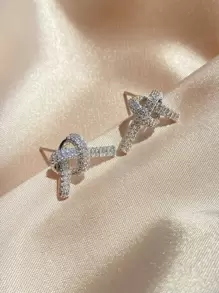 rakol Thiết Kế Thắt Nút Đính Đá Cubic Zirconia Trang Trí Bông Tai Nữ Dành Cho Nữ Dự Tiệc Tiệc Cưới - Bạc - Xem 5