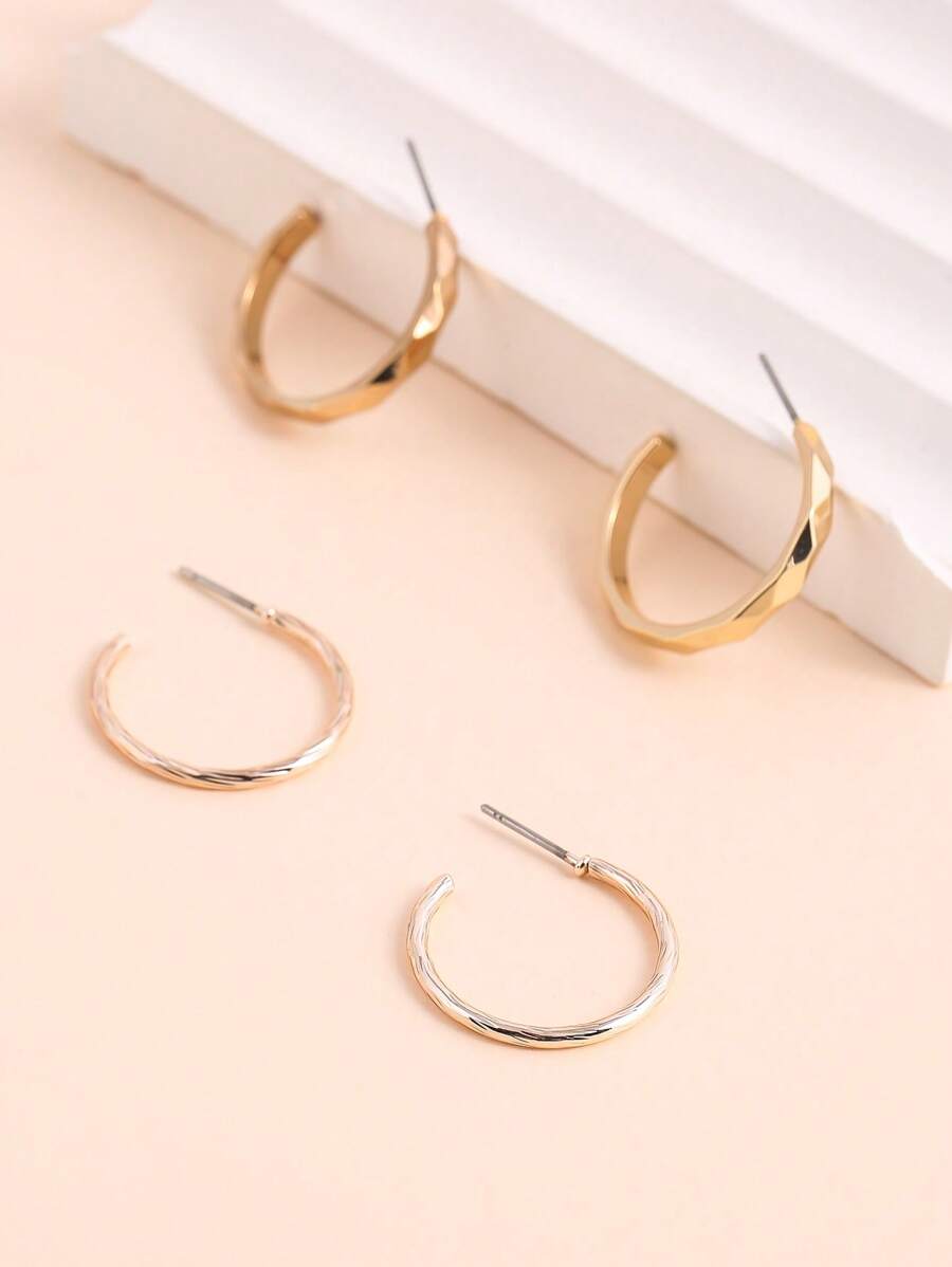 Cặp / Bộ Bông tai vòng cổ tay đơn giản thời trang cho phụ nữ để trang trí hàng ngày - Vàng - Xem 1
