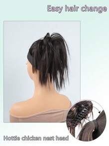 Tóc Ngắn Xoăn Tổng Hợp Búi - màu đen - Xem 4