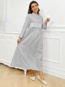 Vestido premamá con cuello mao, mangas con volantes y ribete de volantes - Gris - Ver 6