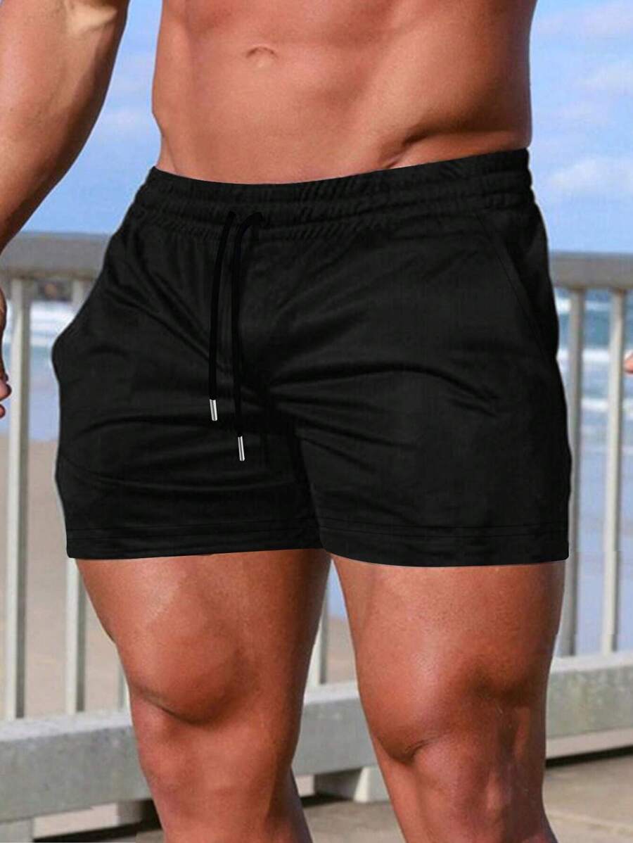 Manfinity Homme Men Plus Drawstring Waist Slant Pocket Shorts Sweat Plain Black Size - Black - View 1