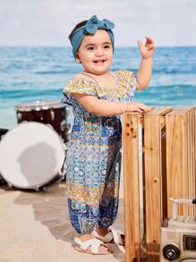 SHEIN 嬰兒印花挖肩荷葉邊連身褲 - 彩色 - 查看 4