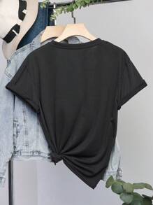 SHEIN LUNE Camiseta cactus con con estampado de slogan - Gris Oscuro - Ver 2