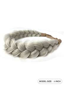 Braided Synthetic Hair Headband - Grey - View 3