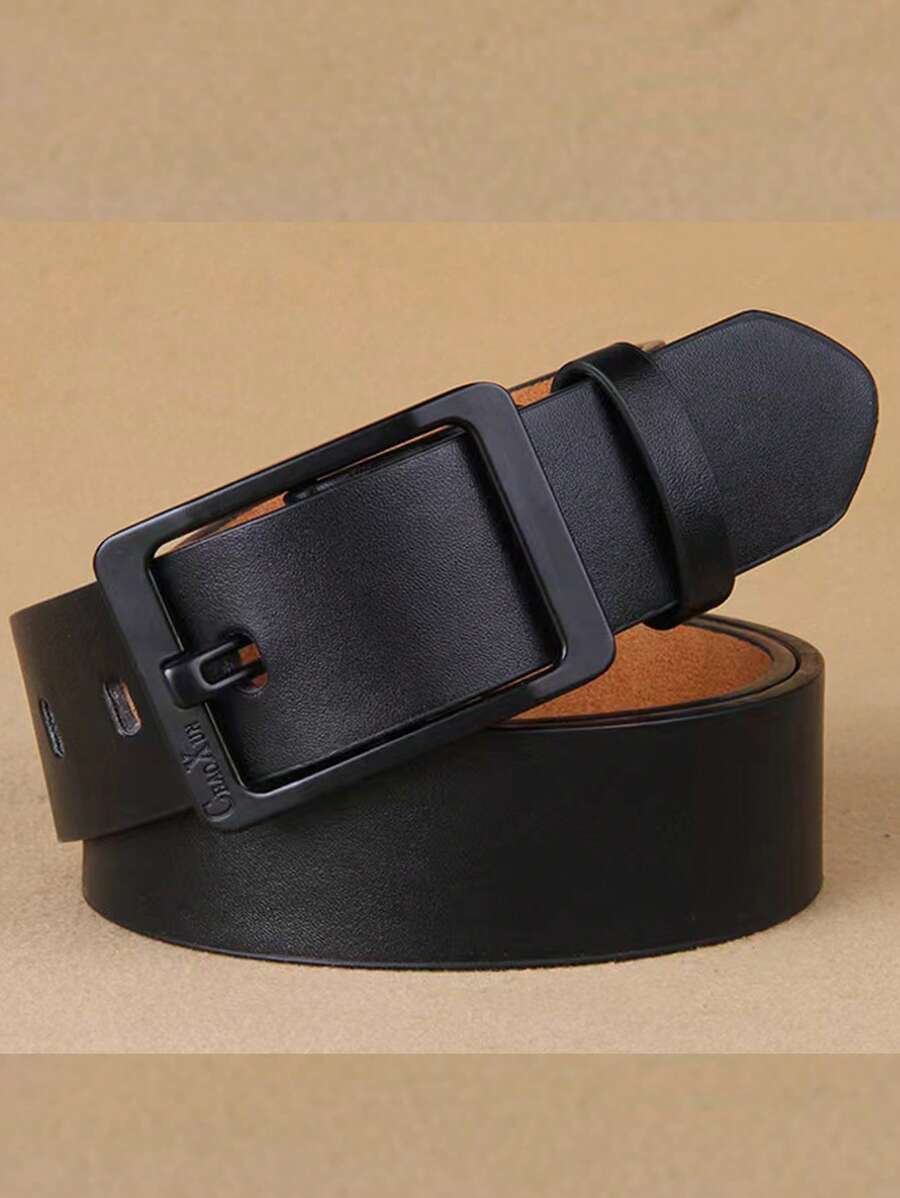 1入組男士方形扣休閒皮帶適用於日常 - 黑色 - 查看 1