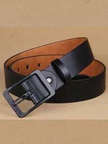 1入組男士方形扣休閒皮帶適用於日常 - 黑色 - 查看 2