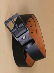 1入組男士方形扣休閒皮帶適用於日常 - 黑色 - 查看 3