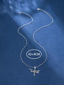 1入組獨特鏤空編織蜻蜓心雙色銀吊墜完美禮品適用於女性日期 - 銀色 - 查看 3