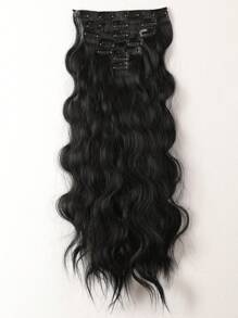 7入組夾片長款小波浪合成纖維接髮 - 黑色 - 查看 2