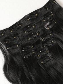 7入組夾片長款小波浪合成纖維接髮 - 黑色 - 查看 4