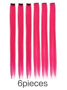6 cái kẹp trong phần mở rộng tóc tổng hợp dài thẳng - Hồng - Xem 5