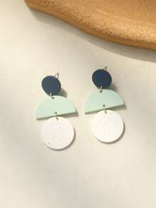 1雙綠色混合性陶瓷質感紋理亞克力耳環 - 青檸色 - 查看 1