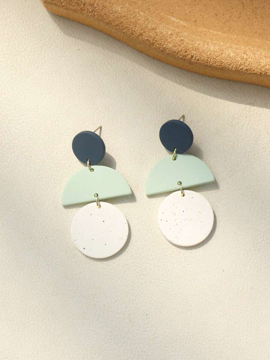 1雙綠色混合性陶瓷質感紋理亞克力耳環 - 青檸色 - 查看 1