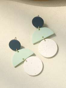 1雙綠色混合性陶瓷質感紋理亞克力耳環 - 青檸色 - 查看 3