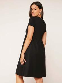 SHEIN Maternity  Solid A-Line Dress - Black - View 2