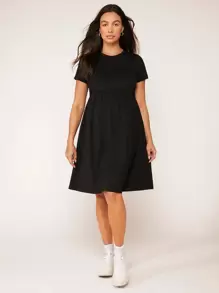 SHEIN Maternity  Solid A-Line Dress - Black - View 4