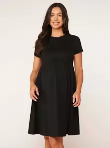 SHEIN Maternity  Solid A-Line Dress - Black - View 5