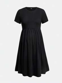 SHEIN Maternity  Solid A-Line Dress - Black - View 6