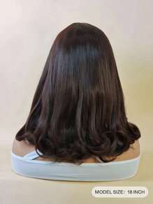 Tóc giả tổng hợp xoăn trung bình có tóc mái - màu nâu - Xem 2