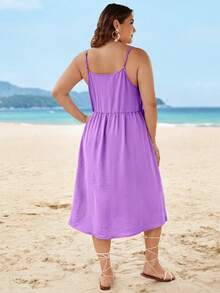 SHEIN VCAY 大碼前紐扣吊帶洋裝 - 紫色 - 查看 2