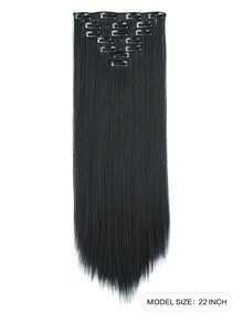 7pcs Clip Long Straight Synthetic Hair Extension - Black - View 2